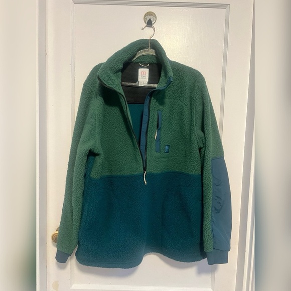 Topo Designs Men’s MOUNTAIN FLEECE PULLOVER Forest/Pond Blue $190 Size L - Picture 5 of 6
